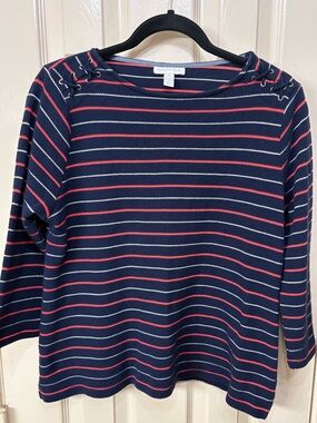 Charter Club Navy Striped Boatneck Sweater with Pink and White Stripes Boatcore
